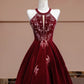 Red beaded long velvet floor-length ball gown evening dress nv5051