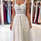 Champagne A-Line Lace Long Prom Dresses, Champagne Formal Evening Dresses nv1525