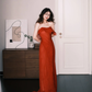 Strapless Pleated Prom Dress Rust Red Ruffle Flowy Formal Evening Gown  NV7249