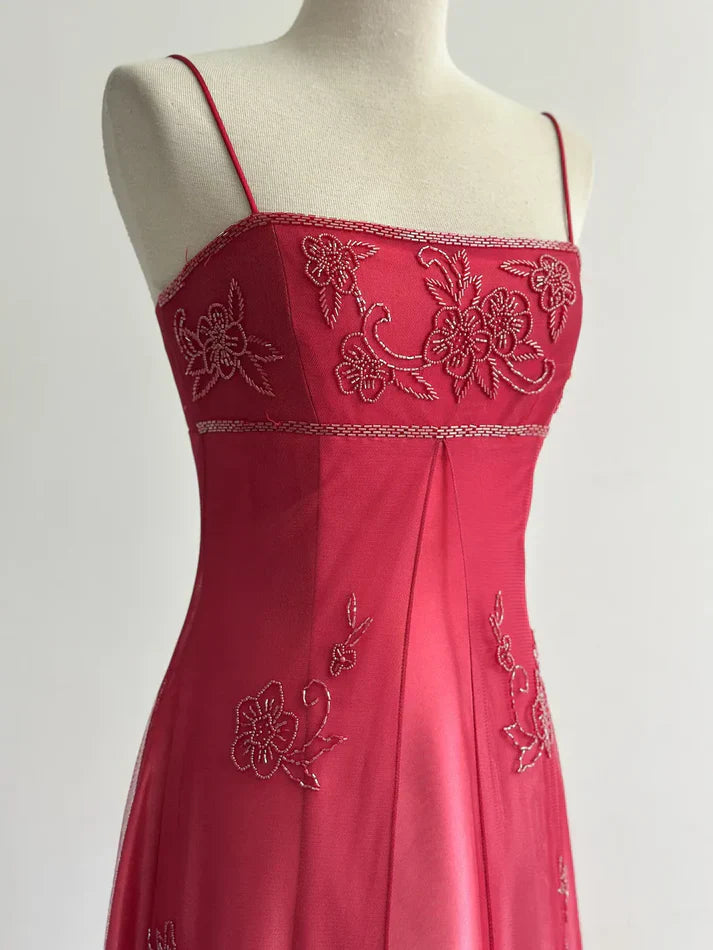 Red Fashion Elegant Exquisite Embroidery Beading Spaghetti Strap Long Tulle prom dress Evening Gown Party Dress nv3980