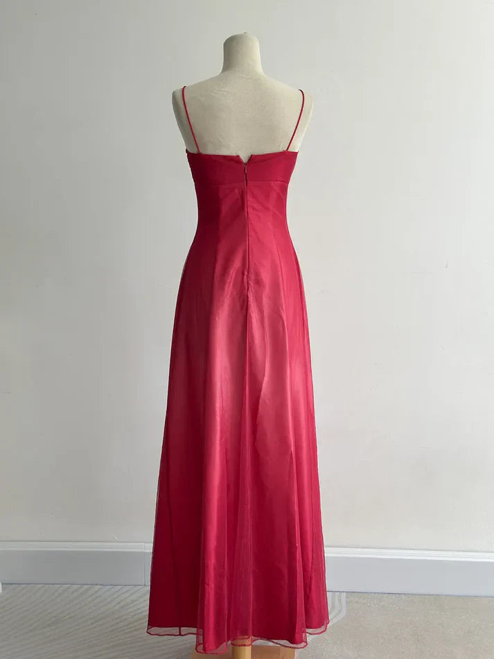 Red Fashion Elegant Exquisite Embroidery Beading Spaghetti Strap Long Tulle prom dress Evening Gown Party Dress nv3980