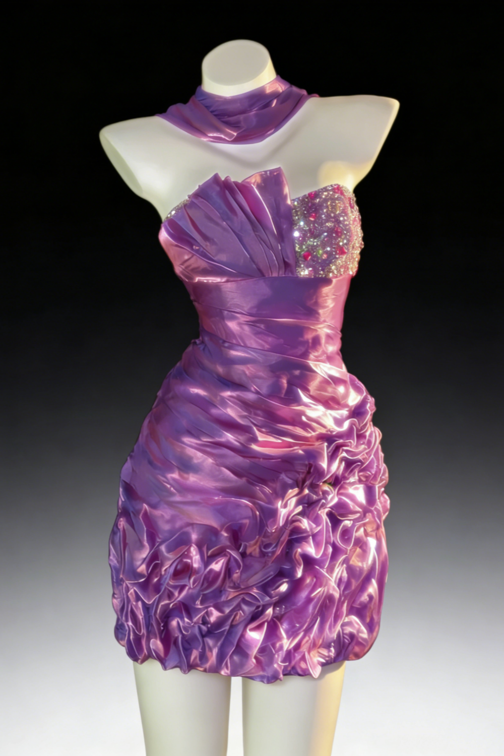 Robe mini bustier violette irisée à nœud - Robe de luxe plissée en satin NV6762