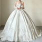 Satin Strapless Lace Train Bridal Gown - Vintage Court Style Wedding Dress NV6761