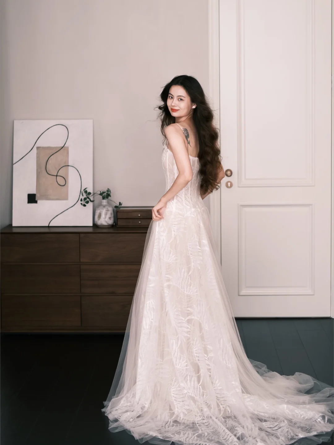 Square Neck Spaghetti Strap Embroidery A Line Wedding Dress Bridal Gown  NV7271
