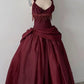 Robe longue dos nu sans manches en satin bordeaux | Robe de bal élégante et luxueuse à franges pour gala NV6299