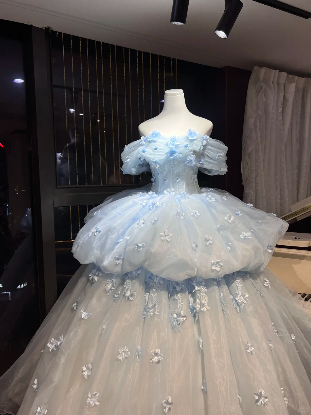 Off Shoulder Light Blue 3D Floral Tulle Ball Gown, Princess Prom Evening Dress  NV7098