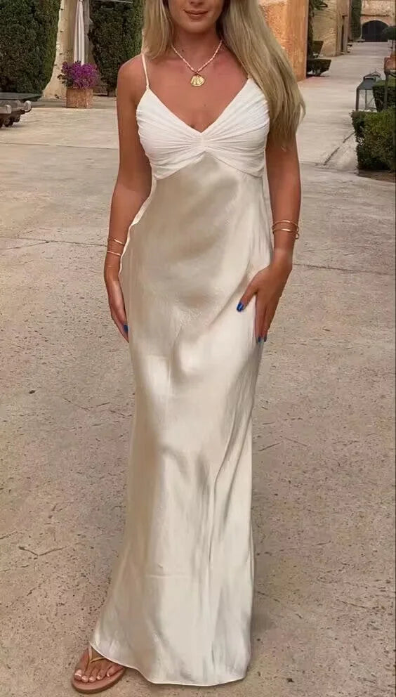 Champagne Shiny Elegant Long Fashion Satin Spaghetti Strap Birthday Party Dress Mermaid Ball Gown Evening Dress Prom Dress nv3950