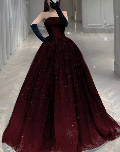 NiceVestidos - Robe de bal longue en tulle rouge foncé scintillant NV6063