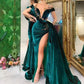 Green luxury gorgeous fashion beaded decoration deep V neck long slit floor length evening gown ball gown nv280