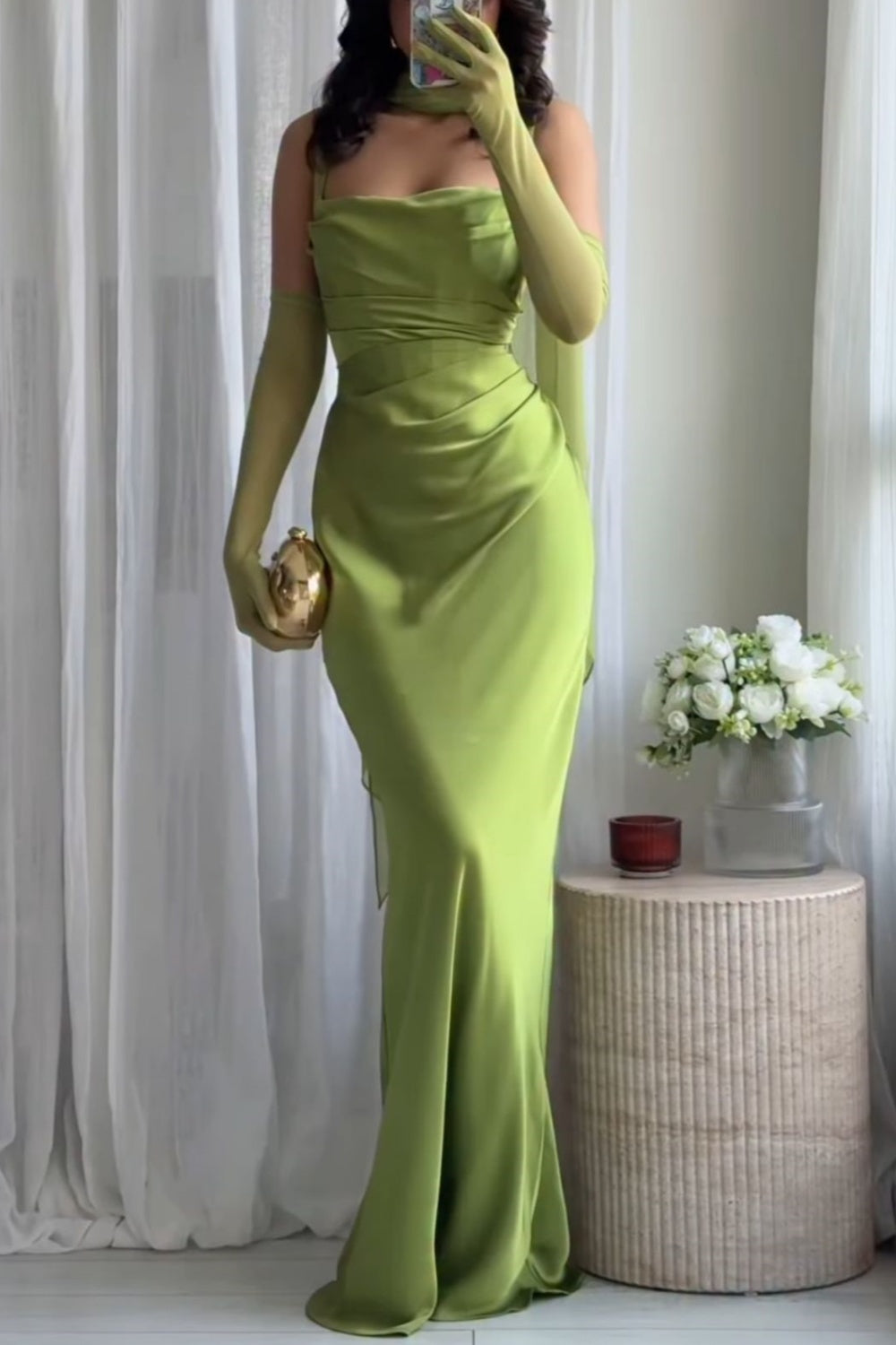 NiceVestidos--Green Simple And Elegant Back Tie Prom Dress Fashion Wedding Guest Dress NV5847