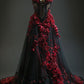 Black gorgeous exquisite floral three-dimensional rose applique long elegant tulle ball gown evening dress rose ball gown in the ruins nv3342