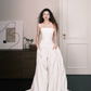 Strapless Ruched White Bridal Jumpsuit with Pockets & Train  NV7365
