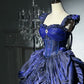 Blue Mysterious Vintage Fashion Elegant Long Satin Floor Length Ball Gown Evening Dress Party Dress nv4192