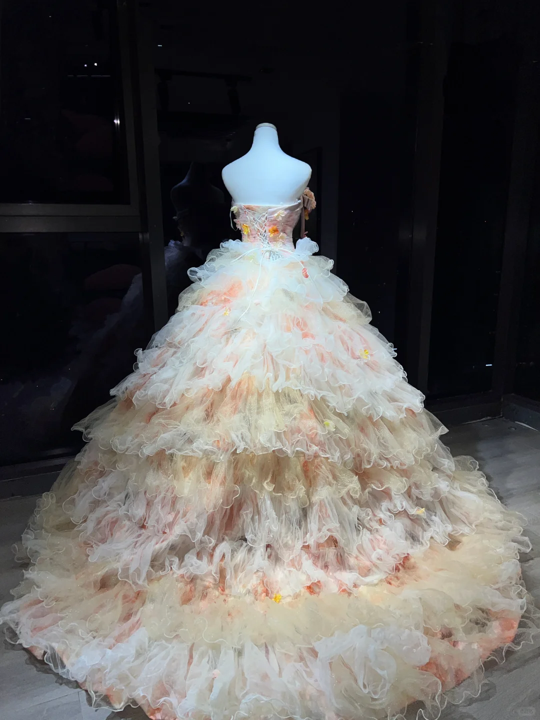 Strapless Blush Pink Prom Dress Ruched 3D Rose Tiered Ruffle Glitter Tulle Ball Gown  NV7052