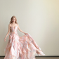 Strapless Watercolor Pink Prom Gown Beaded Waist Tiered Ruffle Shimmer Organza Evening Dress  NV7151