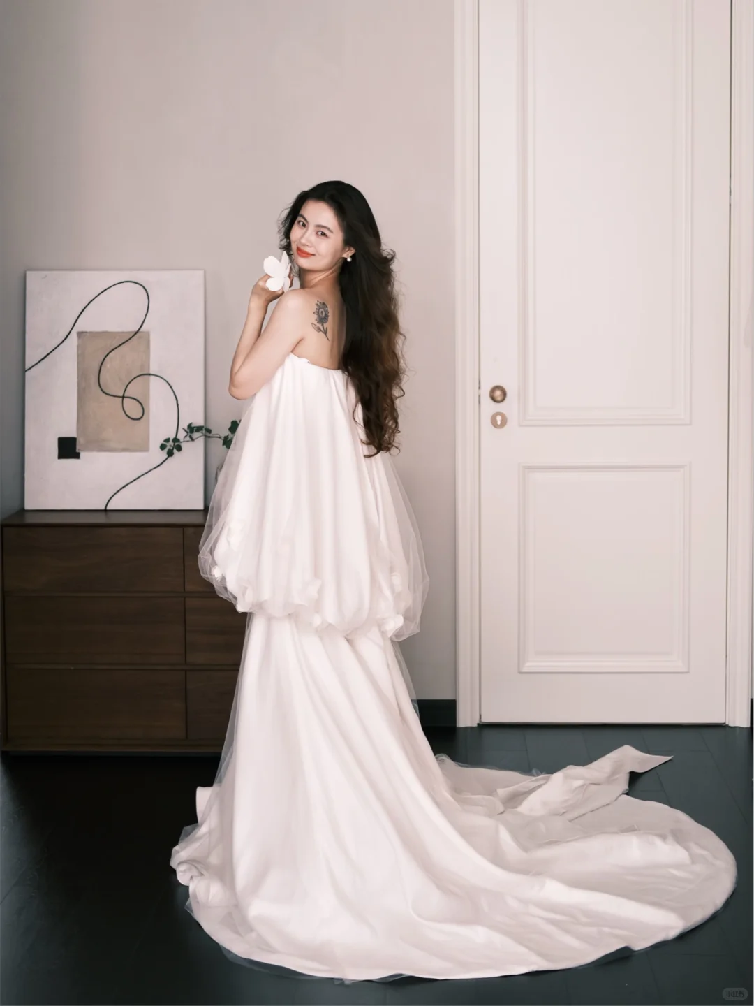 White Strapless Bubble Cloud Mermaid Wedding Dress  NV7227