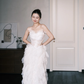 Off Shoulder Sheer Leaf Petal Tulle Bridal Gown, Boned Corset Wedding Dress  NV7362