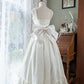 White Sweet Bow Long Satin chiffon Prom Dress Evening Dress Birthday Dress Adult Dress nv4195
