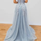 A-Line Sweetheart Neck Blue Long Prom Dresses, Blue Formal Graduation Dress nv1530