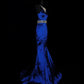 Blue Gorgeous Elegant Fashion Exquisite Gem Beads Long Mermaid Slim Satin Ball Gown Evening Gown Prom Dress nv3872