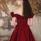 A-Line Off Shoulder Satin Burgundy Long Prom Dress, Burgundy Long Formal Dress nv1605