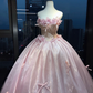 Light Pink Strapless Princess Evening Gown 3D Roses Lace Boned Shimmer Organza Big Ball Skirt Long Prom Dress  NV7021