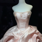 Strapless Blush Pink Prom Dress Hand Beaded Neckline Corset Shiny Satin Ruffle Ball Gown  NV7044
