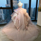 Pink Lavender Strapless Ball Gown 3D Floral Satin Bow Lace Corset Fairy Prom Dress  NV6950