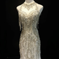 Women White Halter Mermaid Prom Dress, Beaded Sequin Tassel Lace Long Train Fairy Evening Gown  NV6949