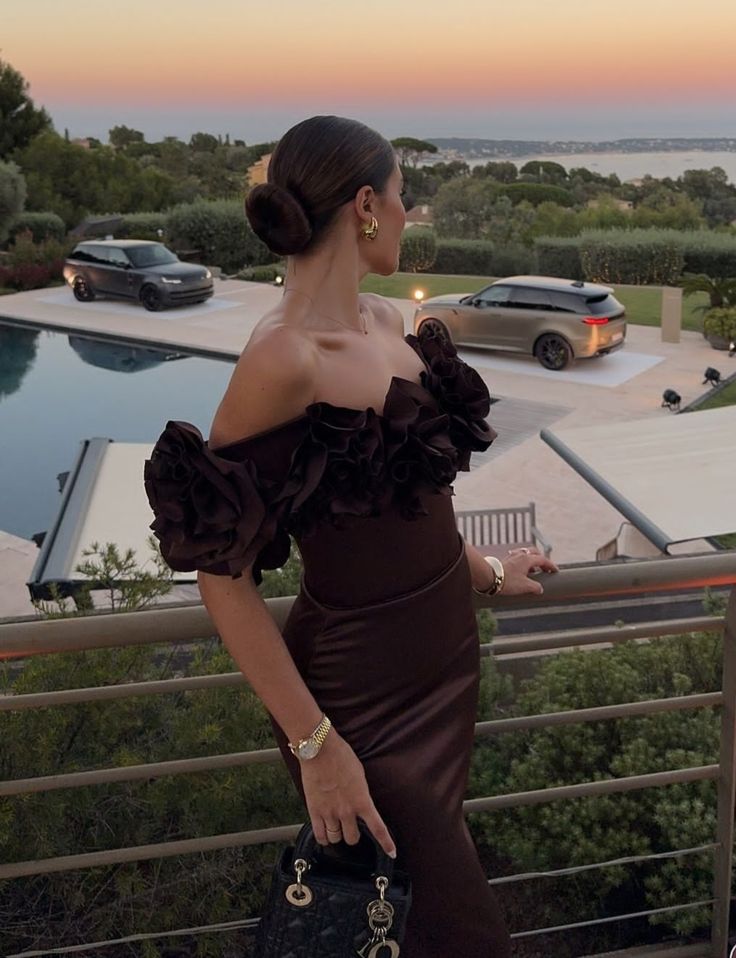 Brown Off Shoulder Slim Fit Long Satin Ball Gown Evening Dress Party Dress nv2276