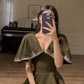 Olive Vintage Embroidery V Neck Long Dress Cape Short Sleeves Ball Gown Evening Dress nv1808
