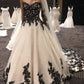 Robe de mariée en dentelle florale noire délicatement perlée, longue robe de mariée en tulle NV6704
