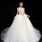 Ivory Strapless Lace Tulle A-Line Wedding Gown with Pink Satin Bow  NV7185