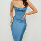 Blue simple elegant satin pleated midi short mini prom dress evening dress birthday party dress homecoming dress nv1920