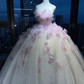Ivory Pink Purple Ombre Strapless Princess Ball Gown 3D Flower Glitter Tulle Lace Long Evening Gown  NV7009