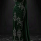 Robe longue asymétrique vert émeraude à traîne sirène, style rétro, ornée de perles et de broderies, idéale pour un gala sur tapis rouge (NV6290)