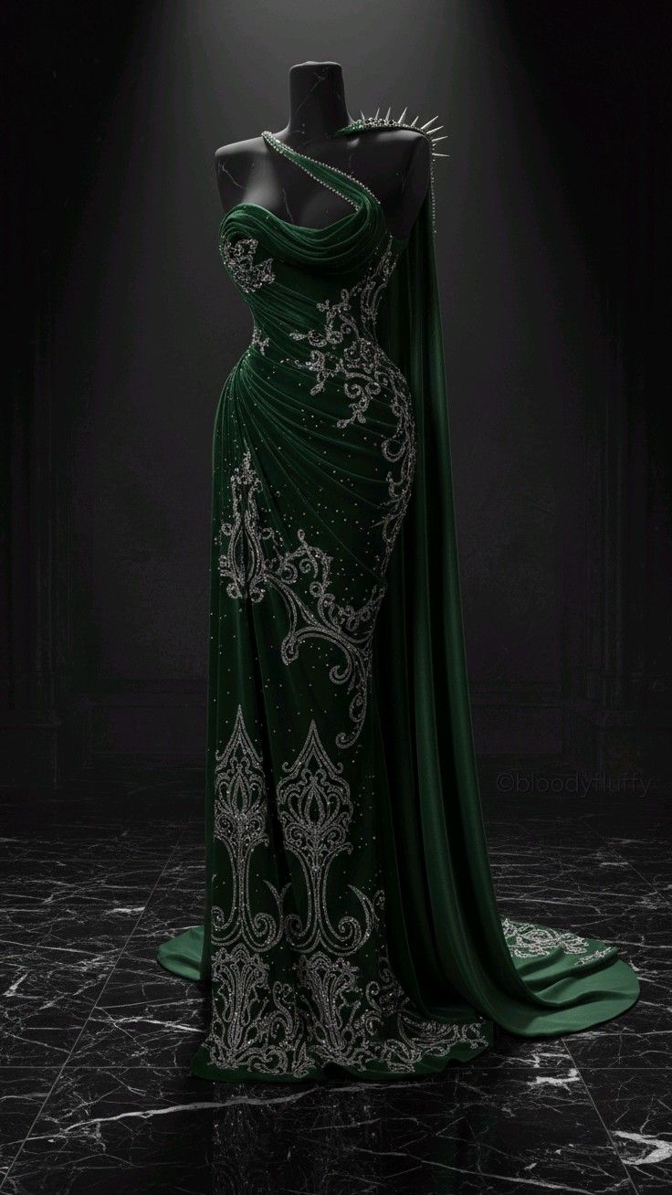 Robe longue asymétrique vert émeraude à traîne sirène, style rétro, ornée de perles et de broderies, idéale pour un gala sur tapis rouge (NV6290)