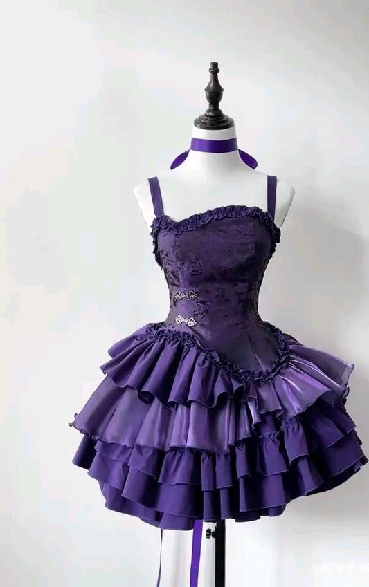 Purple stylish short back to school dress party dress nv4902