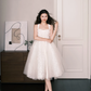Square Neck 3D Floral Short Tulle Gown, Wide Strap Bridal Dress  NV7263