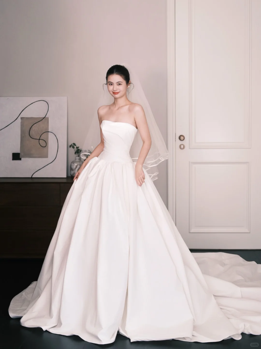 Strapless Draped Satin Wedding Gown, A Line Ballgown with Long Train  NV7356
