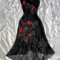 Black exquisite rose flower beaded long Chiffon prom dresses evening dress nv5368