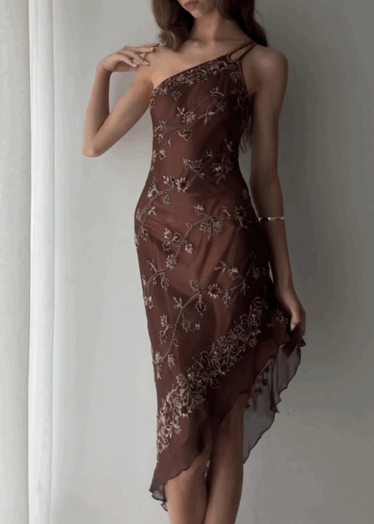 Brown/Black Fashion One Shoulder Exquisite Beading Long Chiffon Ball Gown Evening Dress Party Dress nv3661