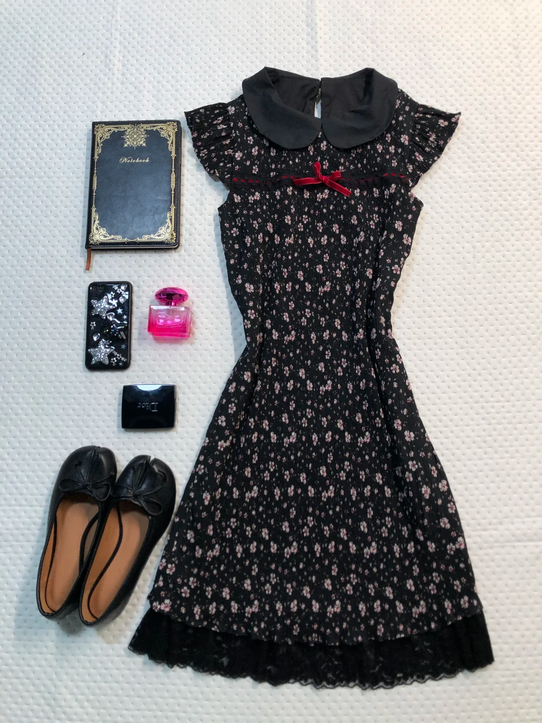 Black Floral Short Homecoming Dress Peter Pan Collar Flutter Sleeve Lace Hem Vintage Cocktail Gown  NV6927