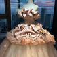 Off Shoulder Blush Pink Vintage Ball Gown 3D Rose Floral Satin Tulle Long Prom Dress  NV7026