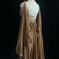 Spaghetti Strap Champagne Gold Short Prom Dress Heavy Rhinestone Beading Mermaid Bodycon with Long Chiffon Cape Formal Gown  NV6903