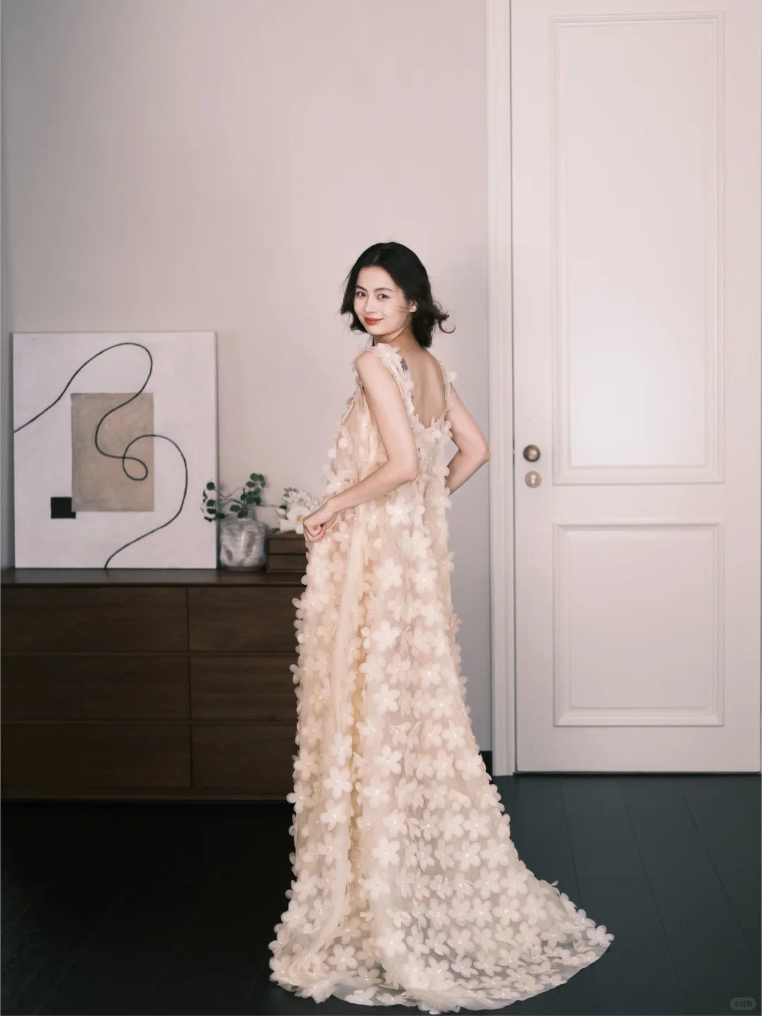 Champagne 3D Floral Sheer Tulle Fairy Evening Gown  NV7304