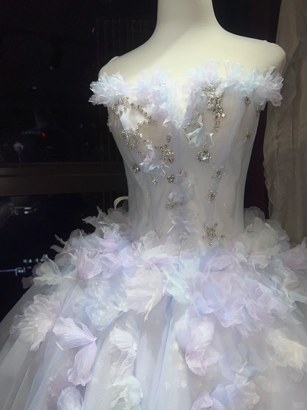 Light Ice Blue 3D Floral Petal Feather Tulle Princess Ball Gown  NV7094