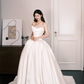 Strapless Feather Trim Satin Ballgown Wedding Dress  NV7295