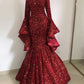 NiceVestidos - Robe longue à manches longues bleu roi à sequins, robe de bal bordeaux modeste NV6060