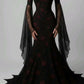 NiceVestidos-_Burgundy Delicate Lace Long-Sleeved Sweetheart Neck Floor-Length Chiffon Dress NV6015